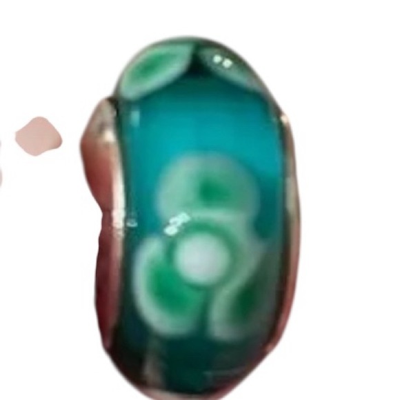 Pandora handcrafted murano glass turquoise flower bead Charm 925 silver core - Picture 3 of 6
